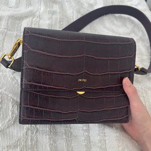 JW PEI Croc-Embossed Crossbody Bag in Dark Brown